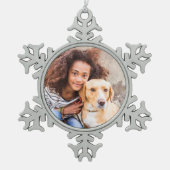 Op maat gemaakte kerstbal met huisdierfoto tin sneeuwvlok ornament (Voorkant)