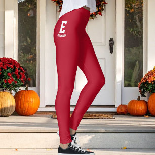 Op maat gemaakte Kerstbes Rood Wit Monogram Naam  Leggings