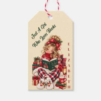 Op maat gemaakte kerstboekliefhebber cadeaulabel