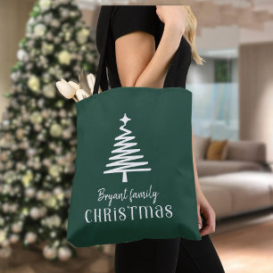 Op maat gemaakte kerstboom groen voor de familie tote bag