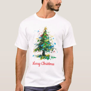 Op maat gemaakte kerstboom Olie Schilderstijl T-shirt
