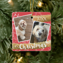 Op maat gemaakte kerstfoto met twee foto's keramisch ornament