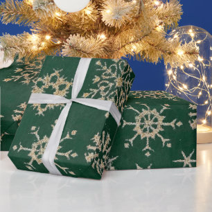 Op maat gemaakte kerstgroene metalen gouden sneeuw cadeaupapier