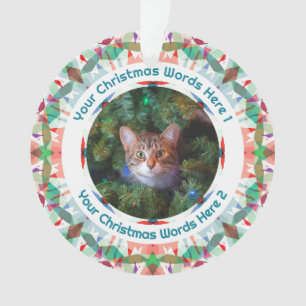 Op maat gemaakte kerstgroene roze familiefotocadea ornament