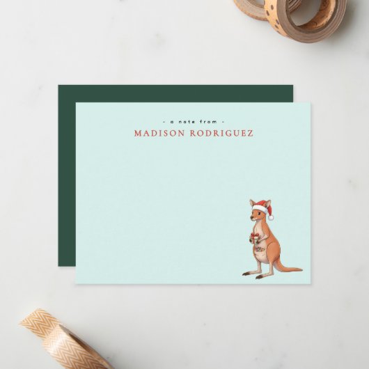 Op maat gemaakte Kerstkangoeroe Met Kerstman Hoed Notitiekaartje (Voorkant / Achterkant in situ)