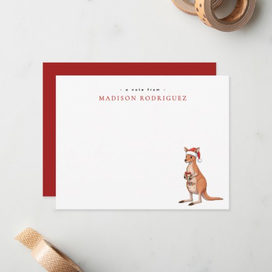 Op maat gemaakte Kerstkangoeroe Met Kerstman Hoed  Notitiekaartje (Voorkant / Achterkant in situ)