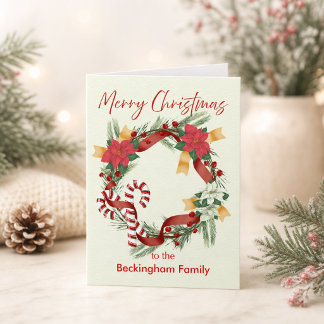 Op maat gemaakte kerstkrans met familienaam kaart