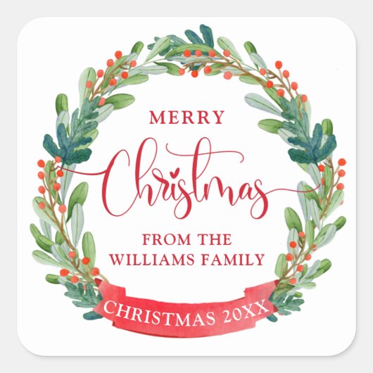 Op maat gemaakte Kerstkrans, Script, Festive Vierkante Sticker (Voorkant)