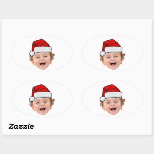 Op maat gemaakte Kerstman Hoed Stickers, Gezichts Ovale Sticker