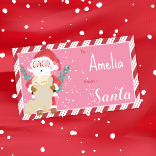 Op maat gemaakte kerstman kind roze cadeaukaart st rechthoekige sticker