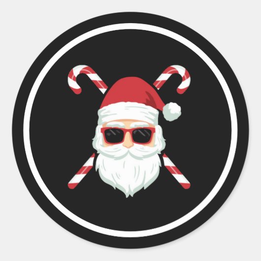 Op maat gemaakte Kerstman met kruisstocken Kerstva Ronde Sticker (Voorkant)