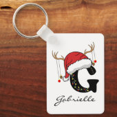 Op maat gemaakte kerstman-monogram-sleutelhanger c sleutelhanger (Voorkant)