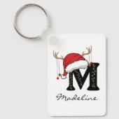 Op maat gemaakte Kerstman-monogram-sleutelhanger v Sleutelhanger (Voorkant)