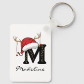 Op maat gemaakte Kerstman-monogram-sleutelhanger v Sleutelhanger (Achterkant)