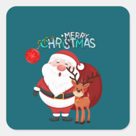 Op maat gemaakte Kerstman & Rendier Gelukkig Vakan Vierkante Sticker