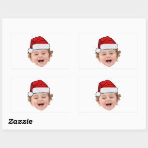 Op maat gemaakte kerstmanhoedstickers, gezichts fo rechthoekige sticker