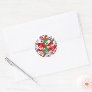 Op maat gemaakte kerstmannen handschoenen op rood  ronde sticker