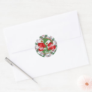 Op maat gemaakte kerstmannen handschoenen op rood  ronde sticker