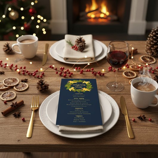 Op maat gemaakte kerstmenu kaart met kerstkrans va
