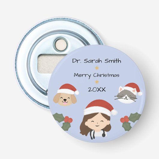 Op maat gemaakte Kerstmis Dierenvrienden Button Flesopener (Voorkant)