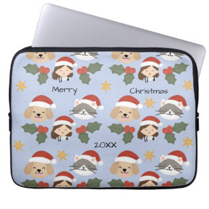 Op maat gemaakte Kerstmis Dierenvrienden Laptop Sleeve