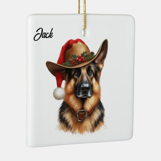 Op maat gemaakte Kerstmis Duitse Herdershond Cowbo Keramisch Ornament (Rechts)