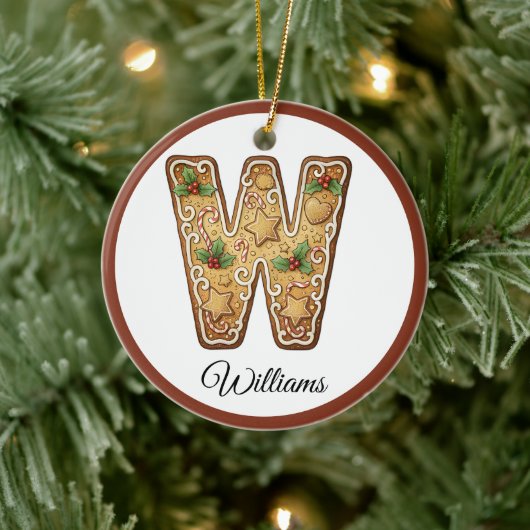 Op maat gemaakte Kerstmis Gingbread Letter W Monog Keramisch Ornament (Boom)