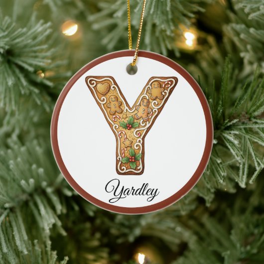 Op maat gemaakte Kerstmis Gingbread Letter Y Monog Keramisch Ornament (Boom)