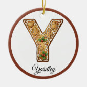 Op maat gemaakte Kerstmis Gingbread Letter Y Monog Keramisch Ornament (Voorkant)