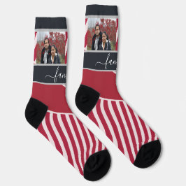 Op maat gemaakte Kerstmis met twee familiefoto's Sokken