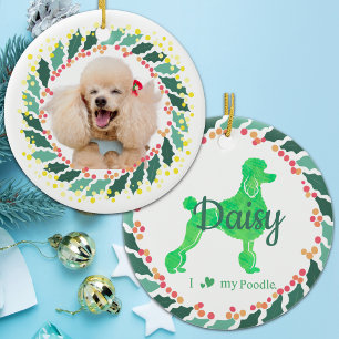 Op maat gemaakte Kerstmis Pastelgroene Poodle Orna Keramisch Ornament