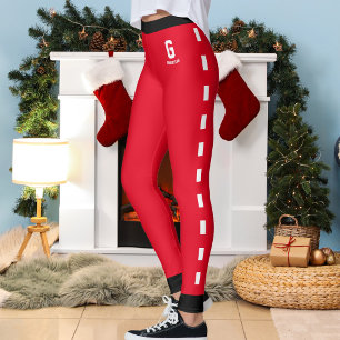 Op maat gemaakte Kerstmis Rood Zwart Wit Patroon M Leggings