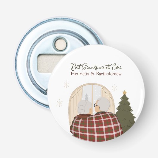 Op maat gemaakte Kerstmis voor de beste grootouder Button Flesopener (Voorkant)