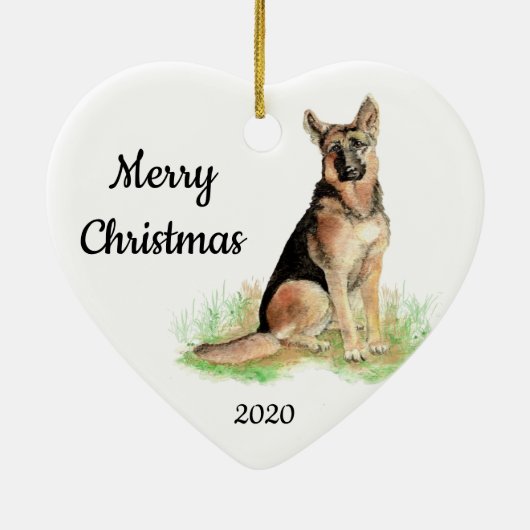 Op maat gemaakte Kerstmis-waterverf Duitse Herders Keramisch Ornament (Achterkant)