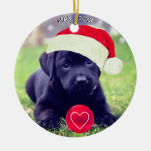 Op maat gemaakte Kerstmis Zwarte Hond Foto Keramisch Ornament