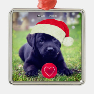 Op maat gemaakte Kerstmis Zwarte Hond Foto Metalen Ornament