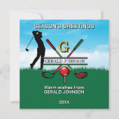 Op maat gemaakte Kerstmonogram ontwerp voor golfer Feestdagenkaart (Voorkant)
