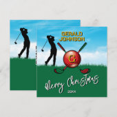 Op maat gemaakte Kerstmonogram voor golfer Feestdagenkaart (Voorkant / Achterkant)