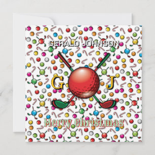 Op maat gemaakte Kerstmonogram voor golfer Feestdagenkaart