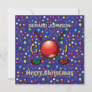 Op maat gemaakte kerstmonogramontwerp voor golfers feestdagenkaart