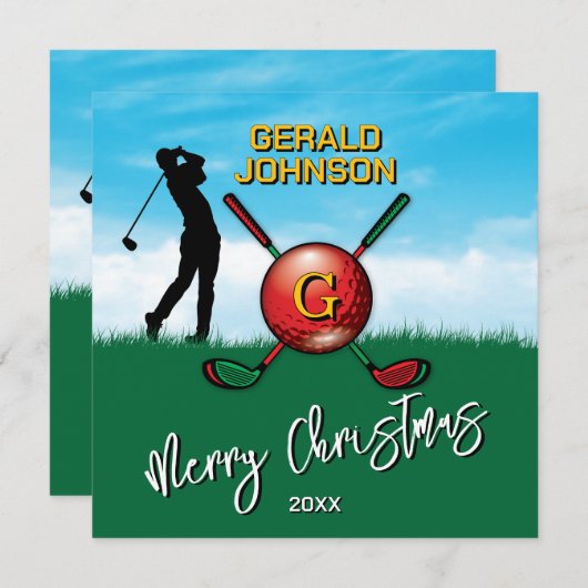 Op maat gemaakte Kerstmonogramontwerp voor golfers Feestdagenkaart (Voorkant / Achterkant)
