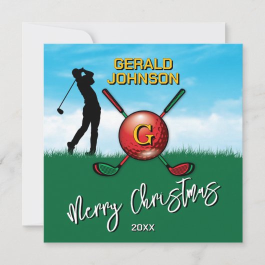 Op maat gemaakte Kerstmonogramontwerp voor golfers Feestdagenkaart (Voorkant)