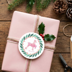 Op maat gemaakte Kerstmuntroze Poodle Sticker