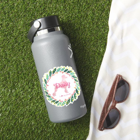 Op maat gemaakte Kerstmuntroze Poodle Sticker (HydroFlask Insitu)
