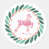 Op maat gemaakte Kerstmuntroze Poodle Sticker (Voorkant)