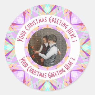 Op maat gemaakte Kerstster Winter Paars Foto Groet Ronde Sticker