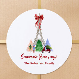Op maat gemaakte Kerstvakantie van de Eiffeltoren Ronde Sticker