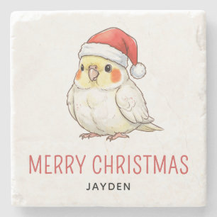 Op maat gemaakte kerstvalk met kerstmuts stenen onderzetter