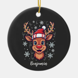 Op maat gemaakte kerstvreugde Cute rendier in hoed Keramisch Ornament