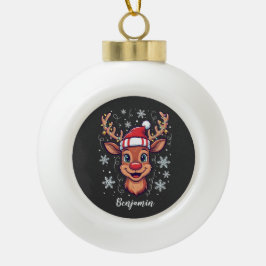 Op maat gemaakte kerstvreugde Cute rendier in hoed Keramische Bal Ornament